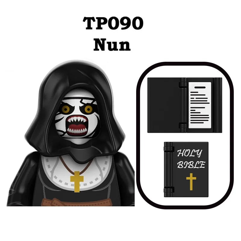 Novel Horrible Movie Halloween Pumpkin Witch Nun Vampire Zombies Building Blocks Mini Action Figure Toys