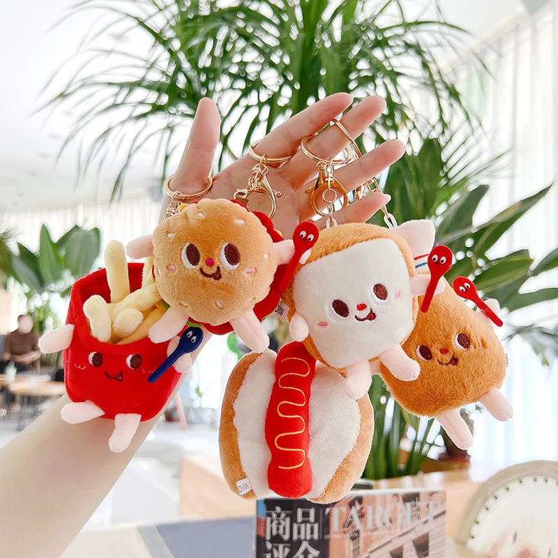 Burger & Fries Plush Keychain Set Cute Bag Charm Collection