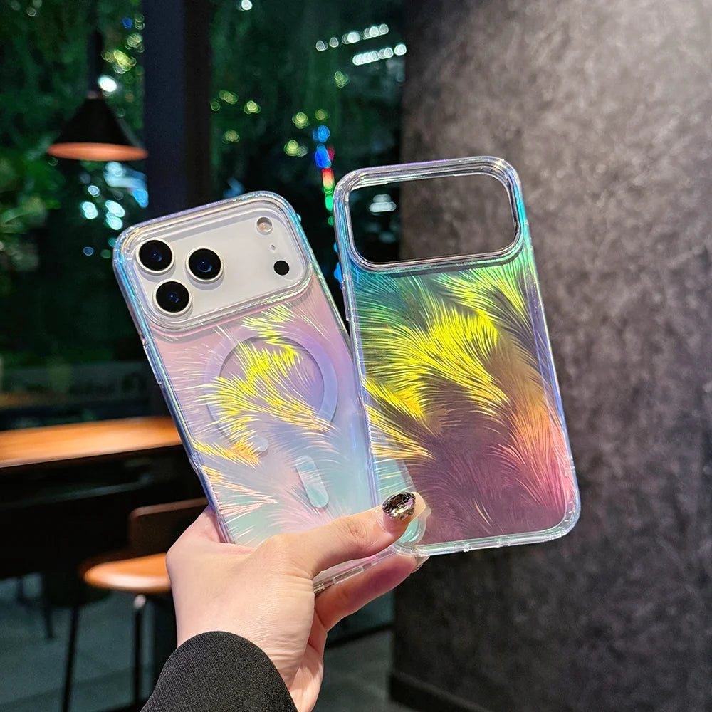 Color Feather Gradient Magnetic Protective Cover For Apple IPhone18 17 Pro Max 16Pro, 16, 15, 14, 13, 12Pro 11 Series Phone Case