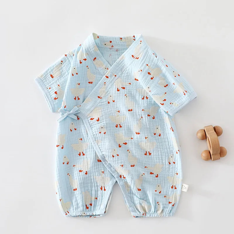 Babe Boy Girl Pure Cotton Muslin Breathable Bodysuit 0-18M Kid Summer Lightweight Cool Onesie Infant Casual Stylish Short Romper