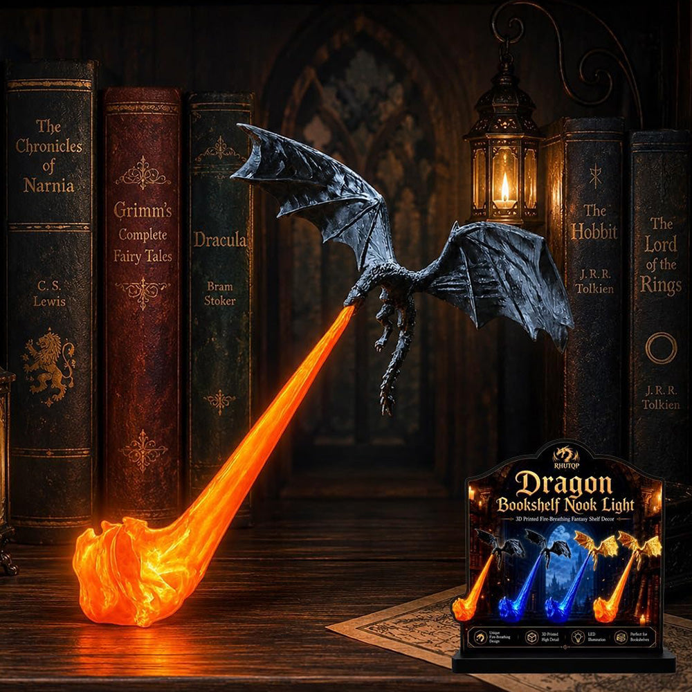 Fire Breathing Dragon Bookshelf Nook Light 3D Printed Flying Dragon Shelf Decor Lover Gift for Halloween Indoor Table Display