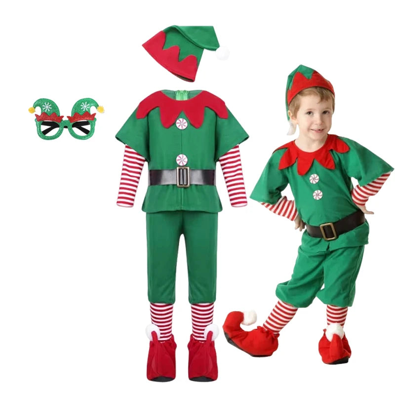 Kids Christmas Elf Costume Set – Santa Claus Festive Outfit
