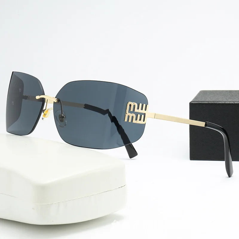 Frameless Square Cut Edge One-Piece Sunglasses UV400 Women Street Style