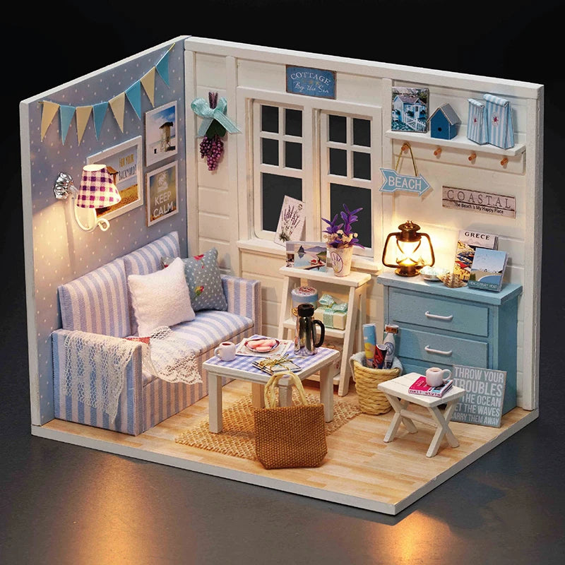Kitten Mini Doll House 3D Wooden Puzzle DIY Miniature Building Kit