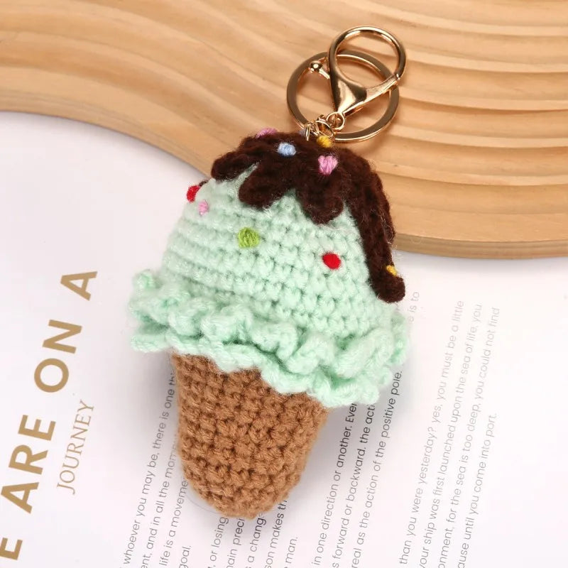 Cute Crochet Ice Cream Keychain Cone Bag Charm