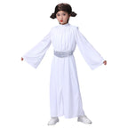 Child Princess Leia Cosplay Fancy-dress Girls White Hooded Robe Kids Outfit With Wig Halloween Carnival Party Costume