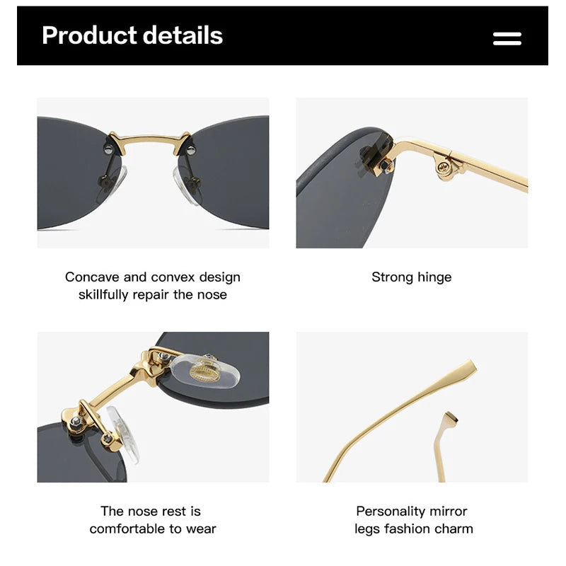 Fashion Rimless Oval UV400 Diamond Sunglasses for Women