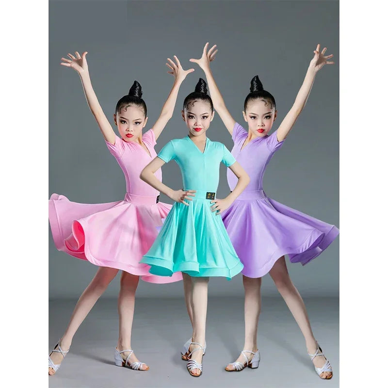 Children's Latin Dance Dress Girls' Dance Dress Girls' Long Sleeve Split Latin Dance Dress Performance Clothing Two Piece Set