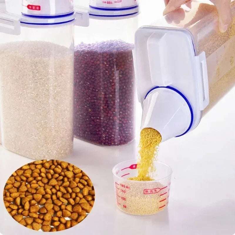 1pc Airtight Pet Food Container, 1.5kg/2kg with Cup, Plastic Sealed Jar for Dry Dog Cat Food, Includes Measuring Scoop Container