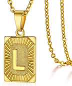 Initial Pendant Necklace for Women Simple Stainless Steel Cuba Link Charm Letter Square Necklace Men Jewelry Couple Gift