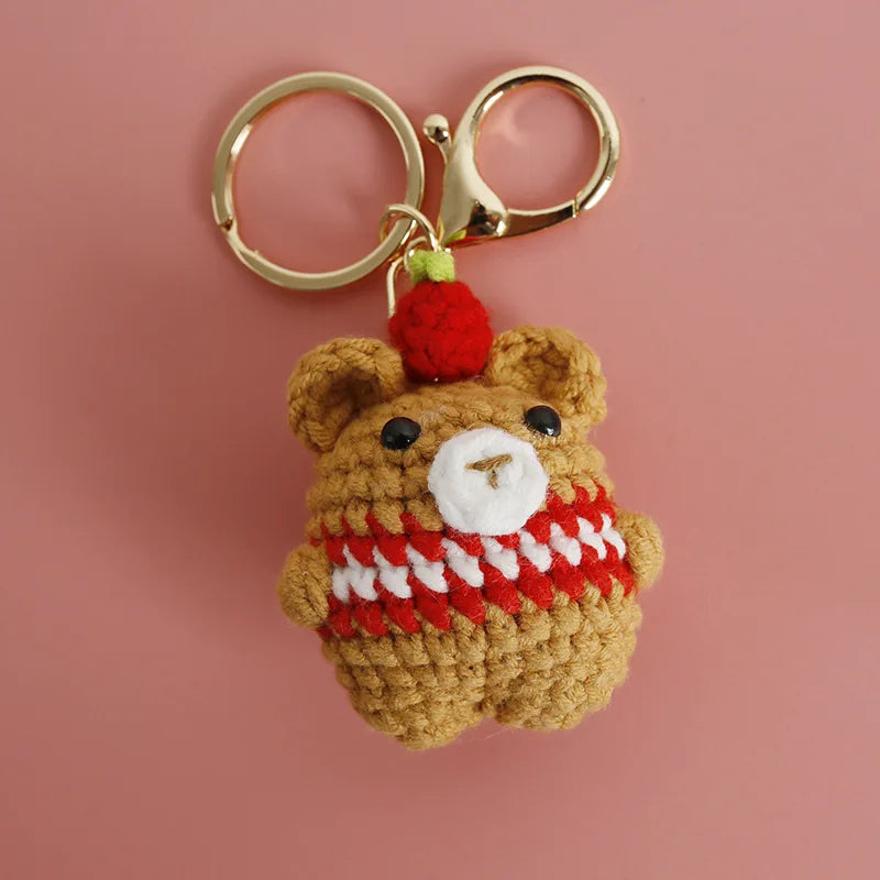 Cute Bear Couple Crochet Keychain Set Mini Animal Doll Charm