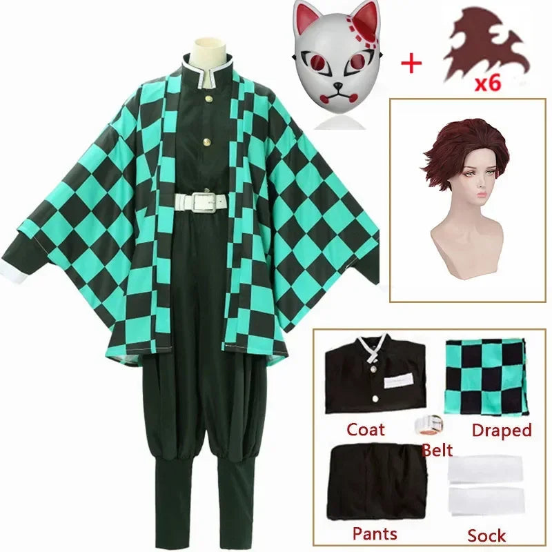 Anime Tanjirou Kamado Costume Anime Cosplay Men Kimono Uniform Halloween Party Demonias Women Clothes Kids Adult