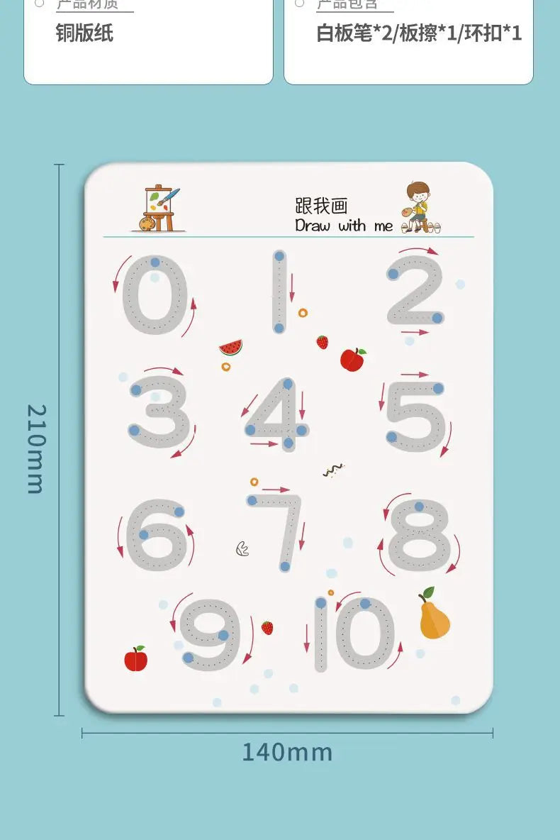 Montessori Reusable Tracing Workbook for Kids Handwriting Practice