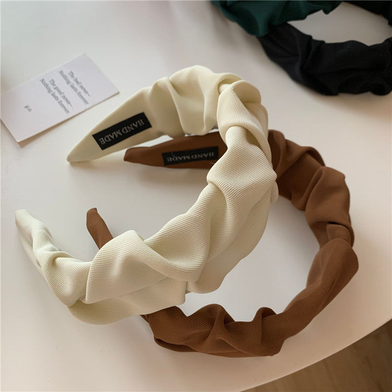 Korean Hair Accessories Solid Color Cotton Crumpled Women's Head Hoop Wide Bezel Makeup Hairbands for Ladies Headwear 2023 New