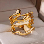 Stainless Steel Zircon Geometric Rings For Women Luxury Evil Eye Gold Color Adjustable Trendy Wedding Aesthetic Jewerly Gift