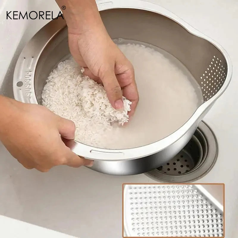 304 Stainless Steel Rice Washer Strainer Bowl – Multi-Purpose Drain Colander