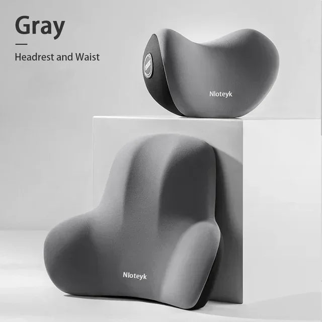 Memory Foam Headrest Lumbar Support Set Ergonomic Neck Pillow Back Cushion Car Driver Seat Comfort Breathable Polyester Fabric