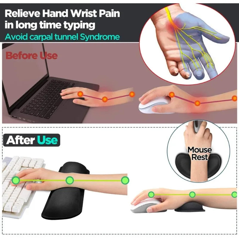 Ergonomic Keyboard Wrist Rest with Memory Foam Mouse Pad Set for Office Gaming PC Laptop - Wrist Support Mousepad