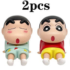 Crayon Shin-Chan Figures Phone Holder Kawaii Anime Desktop Ornaments Cartoon Watching TV Phone Support Cute Doll Decorations