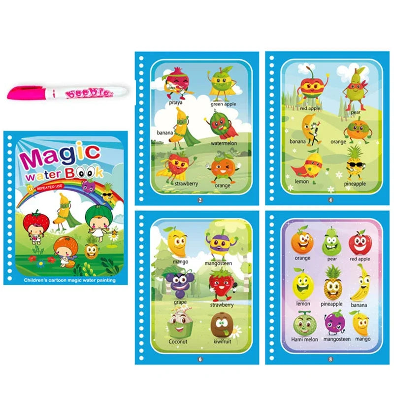 Magic Water Drawing Book with Reusable Coloring Pen for Kids Fun
