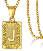 Initial Pendant Necklace for Women Simple Stainless Steel Cuba Link Charm Letter Square Necklace Men Jewelry Couple Gift