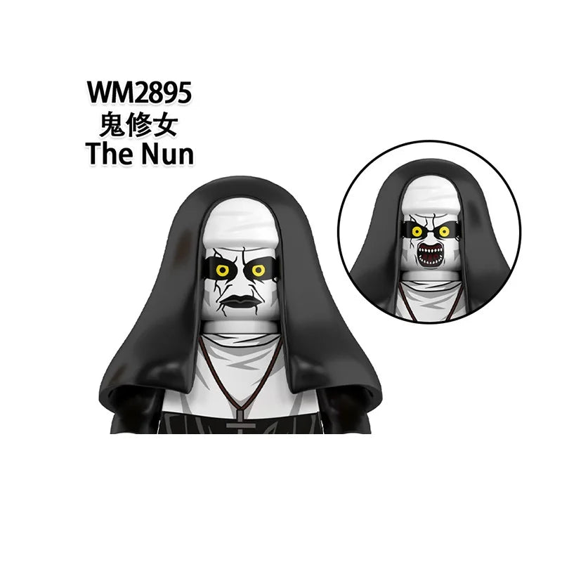 Novel Horrible Movie Halloween Pumpkin Witch Nun Vampire Zombies Building Blocks Mini Action Figure Toys
