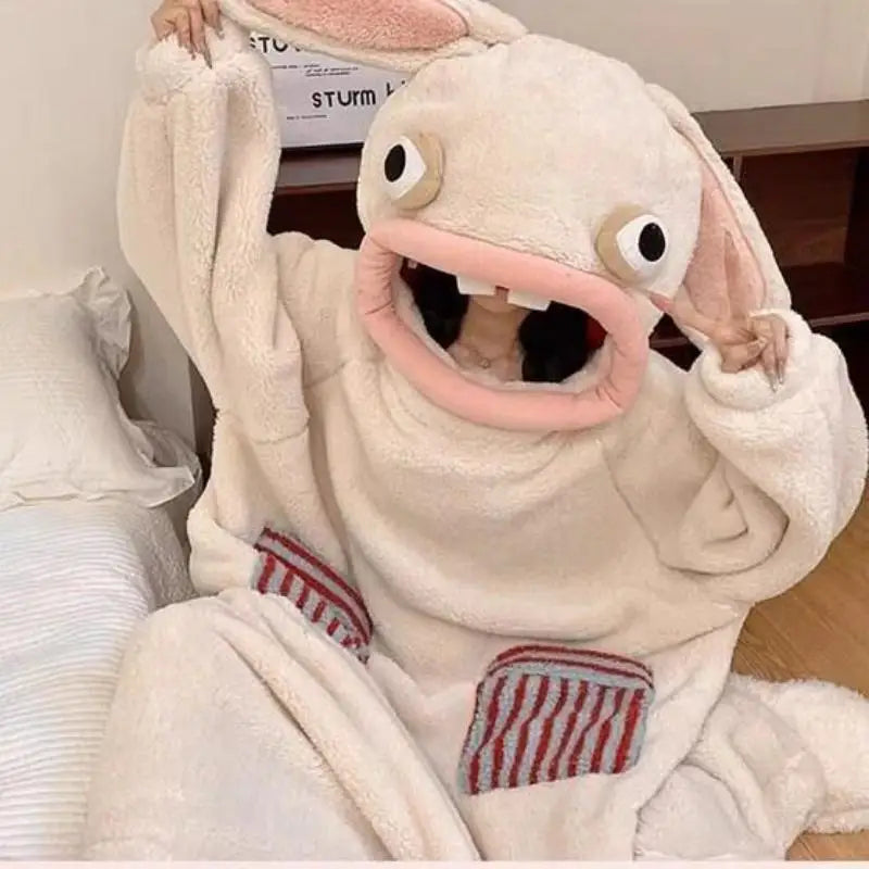 Raving Rabbids Cosplay Onesie Anime Peripheral Flannel Jumpsuit Adult Kids Halloween Carnival Costume Homewear Sleepwear Gift