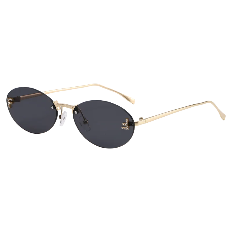Oval Rimless UV400 Sunglasses Women Small Metal Frame Fashion Outdoor Shades