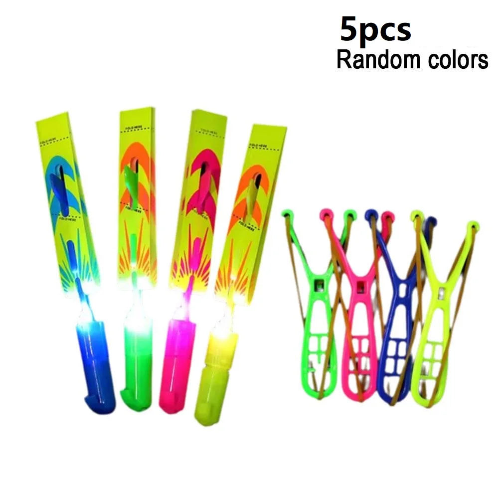 5/10/20Pcs Slingshots Rocket Launcher Rocket Slingshot Flying Toys with LED Lights Flying Toys Luminous Slingshot Toys for Kids