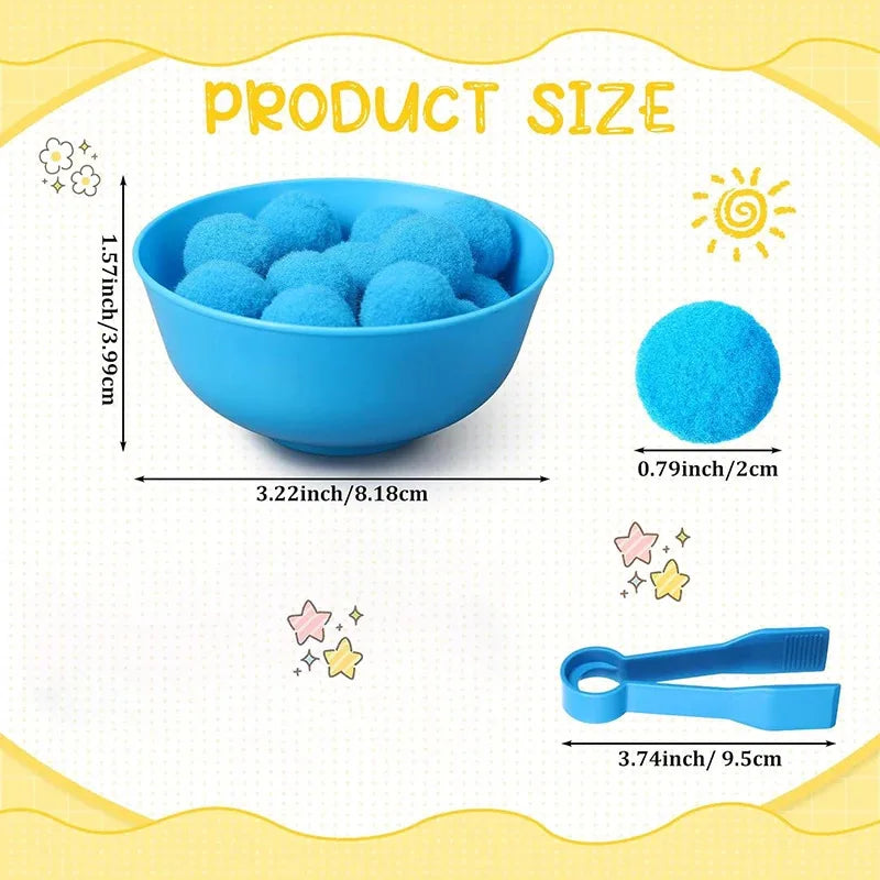 Children Counting and Sorting Toy with Pom Poms and Tweezers Set