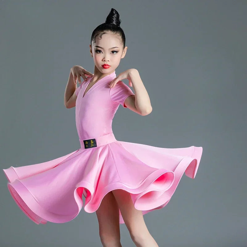 Children's Latin Dance Dress Girls' Dance Dress Girls' Long Sleeve Split Latin Dance Dress Performance Clothing Two Piece Set