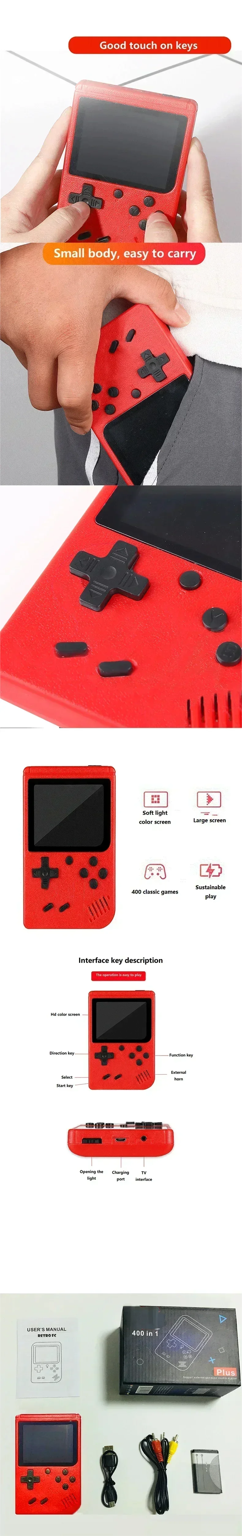 Retro Handheld Game Console with 400 Built-In Games
