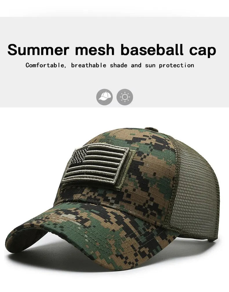 American Flag Camouflage Mesh Baseball Cap for Outdoor Adventures