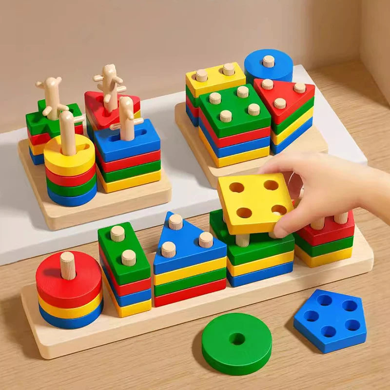 Montessori Wooden Color & Shape Matching Building Blocks