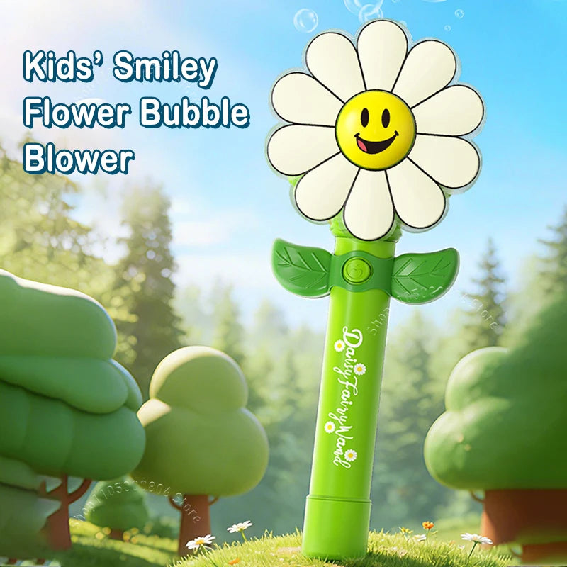 Smile Daisy Pinwheel Bubble Wand Automatic Blower LED Light-Up Kids Outdoor Party Toy for Boys Girls Birthday Gift