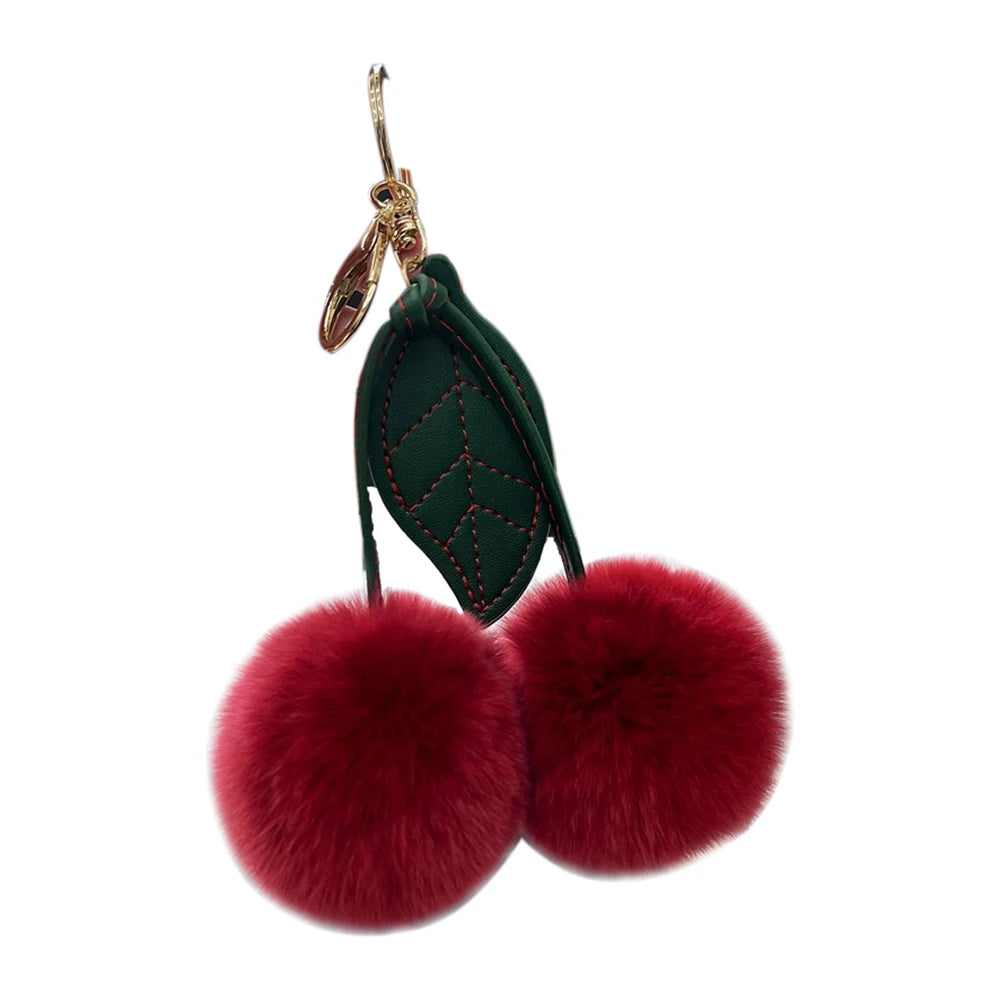 Cute Fluffy Cherry Fur Ball Keychain Bag Pendant Charm