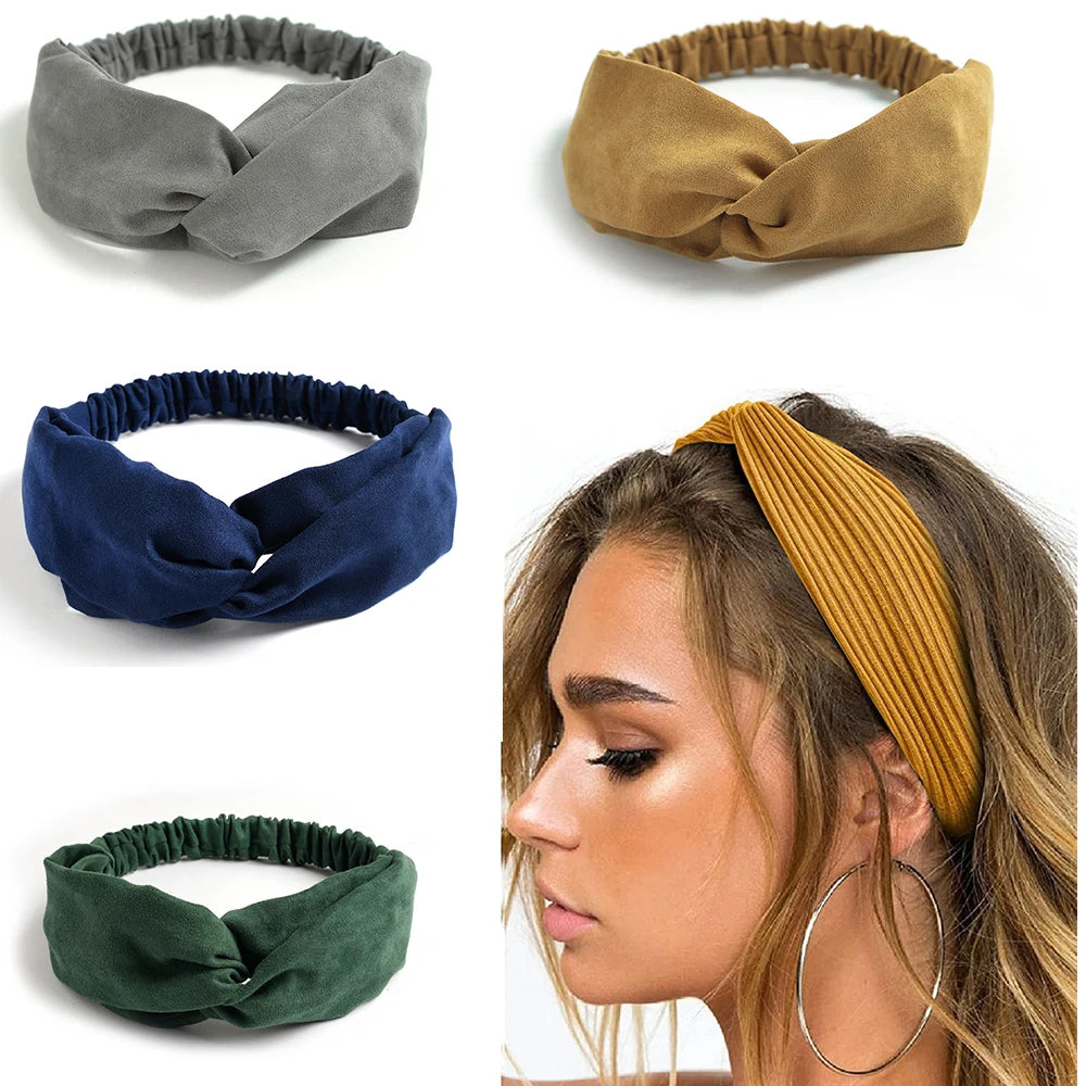 Cross Turban Twist Knot Boho Suede Headband for Women