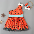 Halloween Caveman Dress For Girls Boys Clothes Off Shoulder Dog Bones Dresses Historical Stone Age Party Kids Halloween Costume