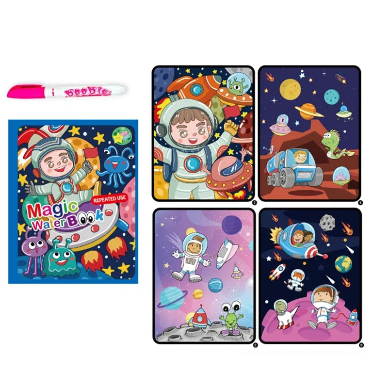 Magic Water Drawing Book with Reusable Coloring Pen for Kids Fun
