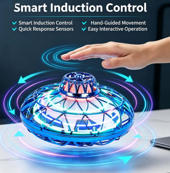 Intelligent sensor flying saucer toy, colorful LED light hovering flying device, rechargeable indoor and outdoor children's play toy.