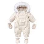 2024 New Winter Baby Rompers Thick Warm Infant Hooded Inside Fleece Jumpsuit Newborn Boy Girl Overalls Toddler Clothing Set
