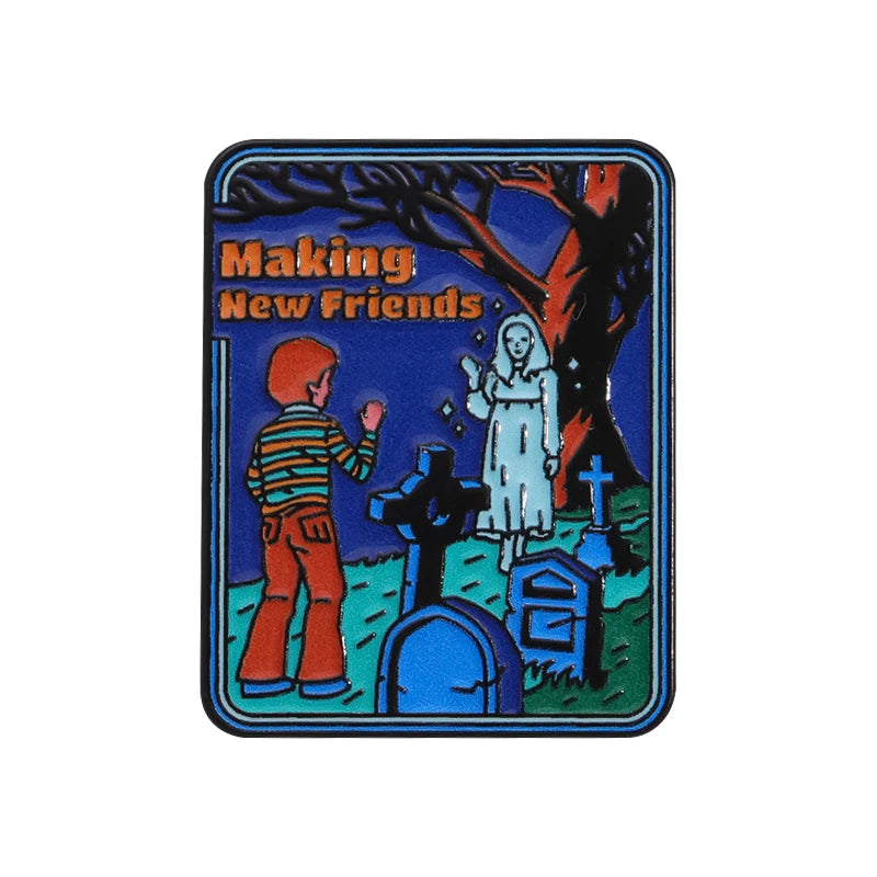 Halloween Horror Movie Collection Enamel Pin Thrilling Mask Film Figure Brooches Lapel Badge Punk Jewelry Gifts For Kids Friends