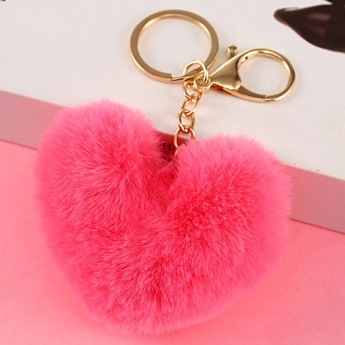 Heart Plush Pompom Keychain Leopard Print Bag Charm