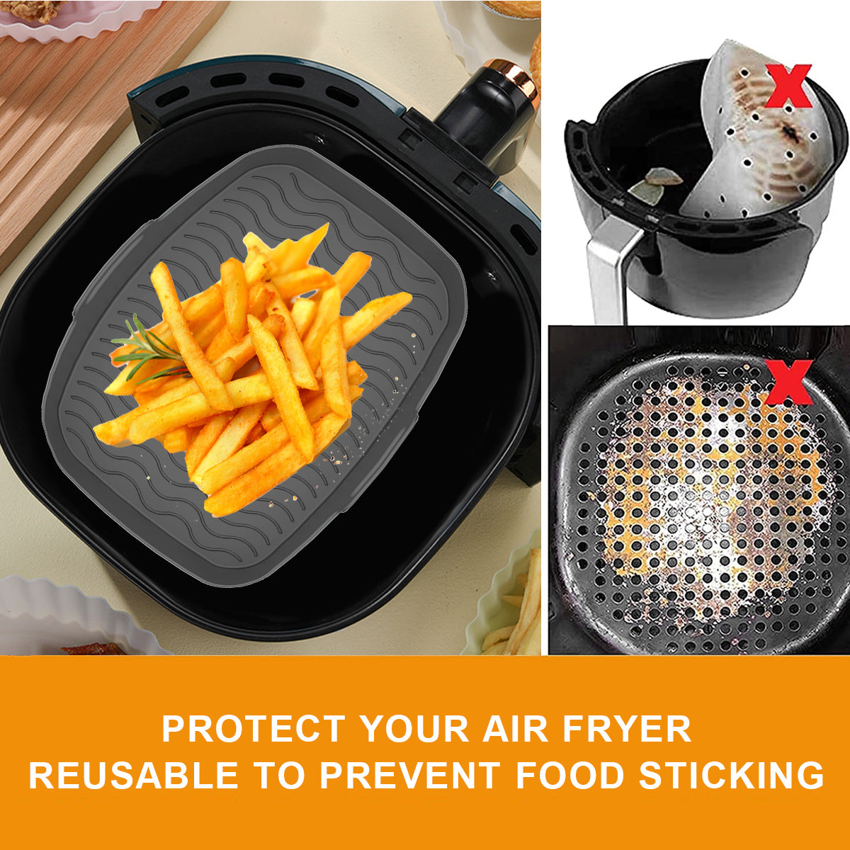 2Pcs Air Fryer Silicone Pot Air Fryer Liner Heat Resistant Air Fryer Silicone Basket Rectangle Baking Pan for Oven Microwave