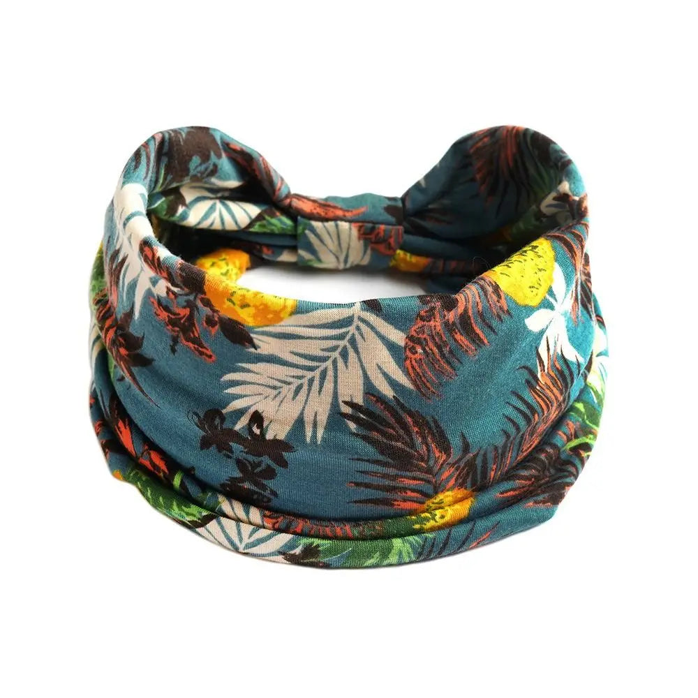Boho Print Wide Knot Elastic Headband for Women