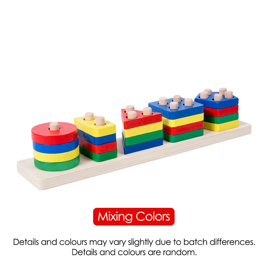 Montessori Wooden Shape Sorting and Stacking Educational Toy for Toddlers