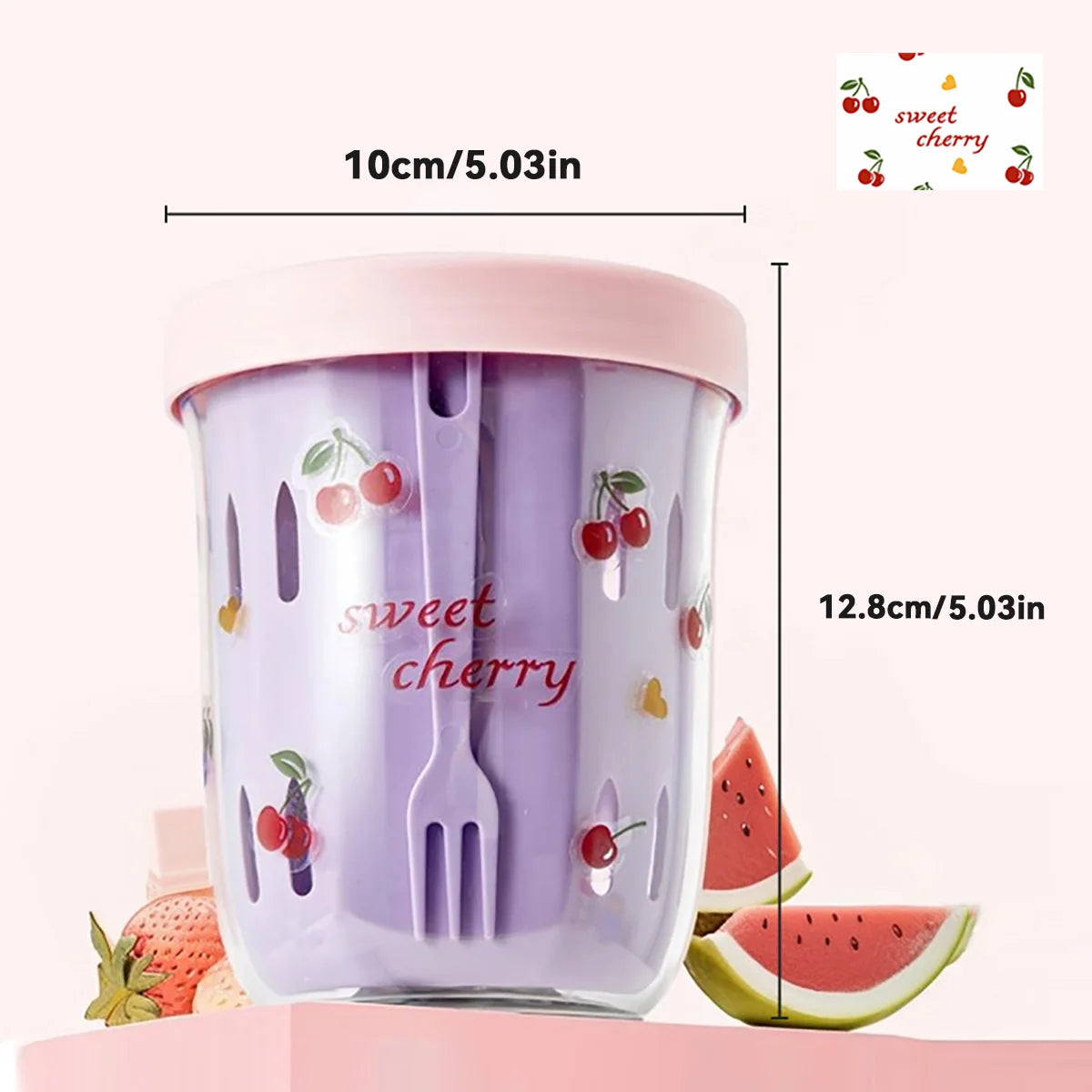 WORTHBUY Double Wall Salad Cup Portable Leak Proof Oat Container With Fork&Handle Drain Fruit Cup Cute Breakfast Cup For Student