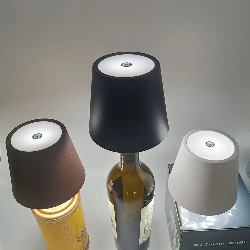 Wireless Table Lamp LED Wine Bottle Base Rechargeable Vases Light Touch Switch Bar Dining Lamp