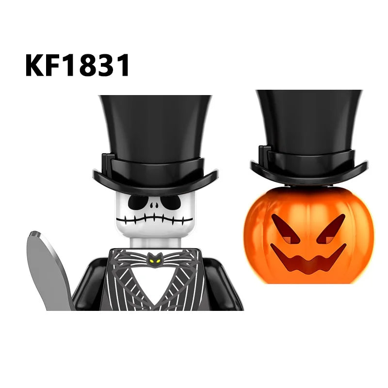 Novel Horrible Movie Halloween Pumpkin Witch Nun Vampire Zombies Building Blocks Mini Action Figure Toys