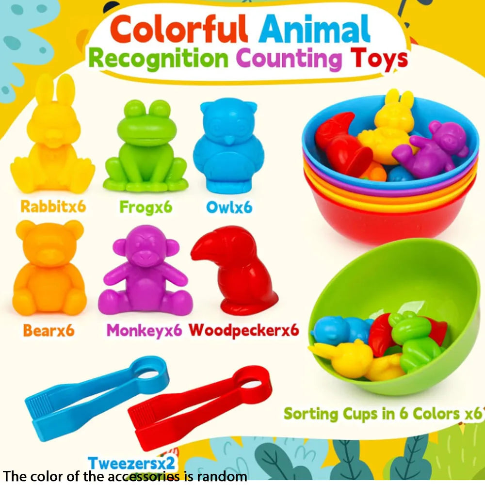 Counting Animal Sorting Game with Color Bowls for Preschool Kids